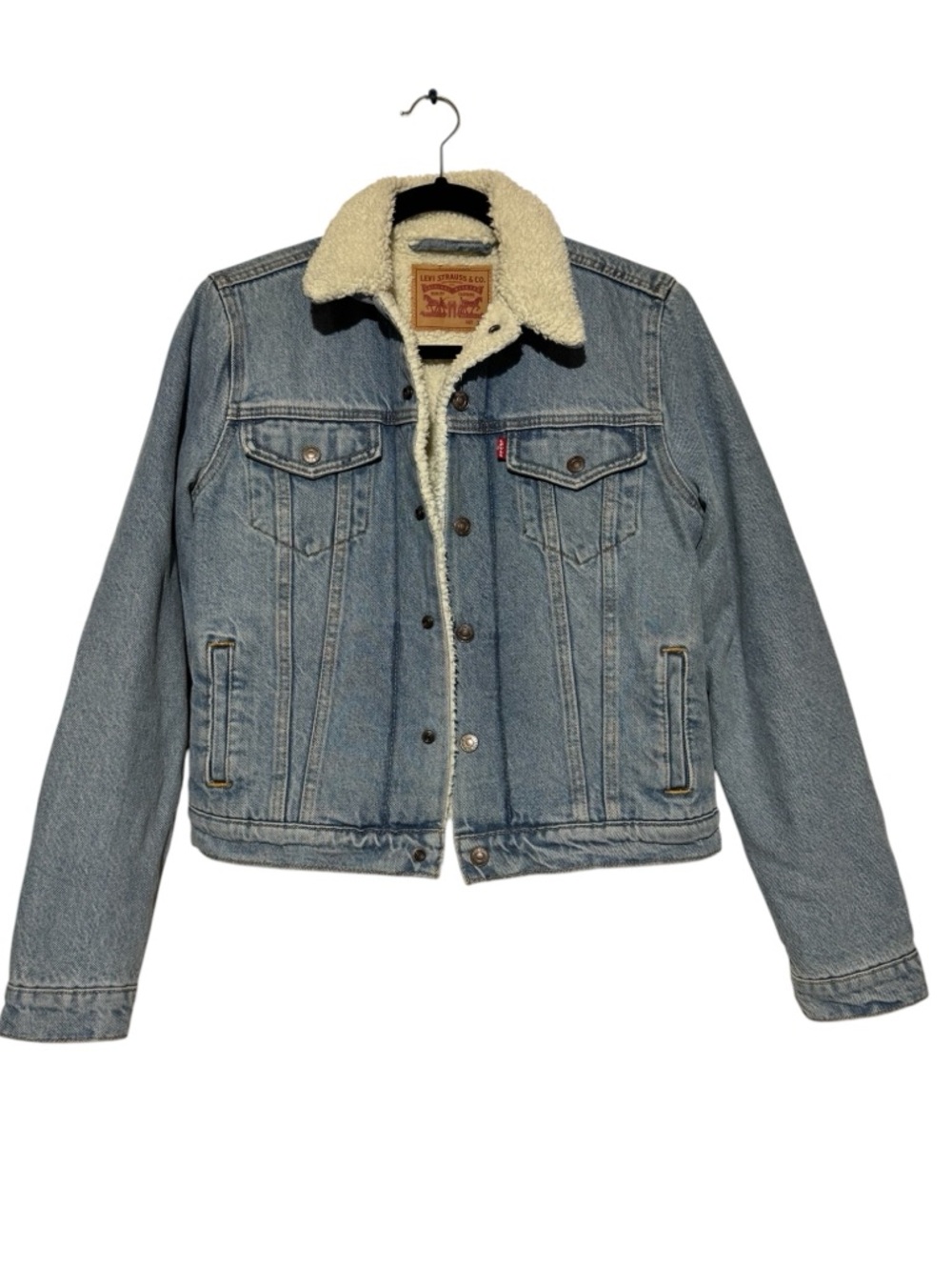 Levi’s Sherpa Denim Jean Rucker Jacket Women Size XS Light Wash Fall Winter Cozy
